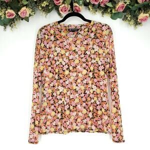 I.N.C. International Concepts Floral Printed Mesh Crewneck Top Medium